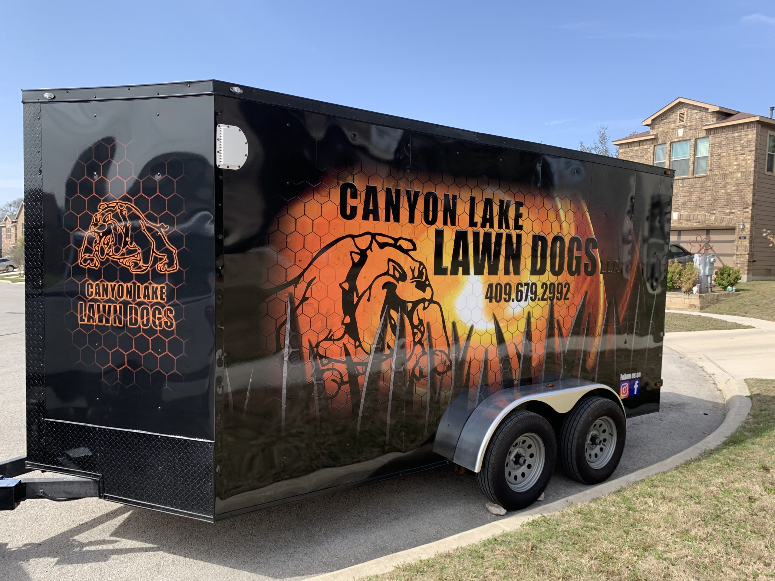 Full vinyl vehicle wrap on entire enclosed trailer